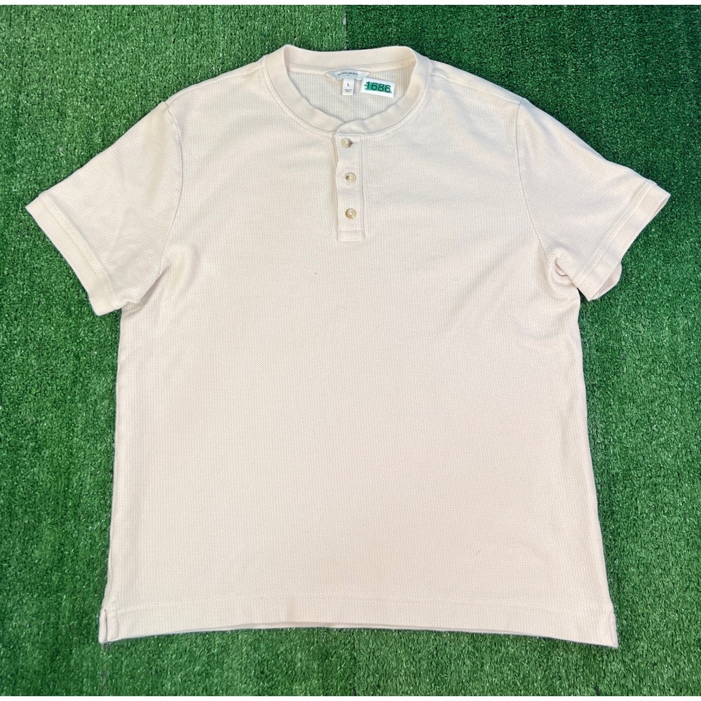 Banana Republic Mens Large Cream Waffle Knit Short Sleeve Henley Shirt